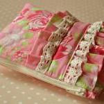 Cosmetics purse Rose garden UK Handmade pink and green make up bag inTanya Whelan Darla rose fabric with ruffle and trim