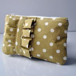 Mustard dotty mini ruffle coin purse.
