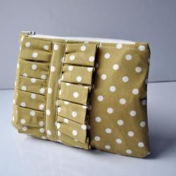 Mustard polkadot ruffle clutch purse